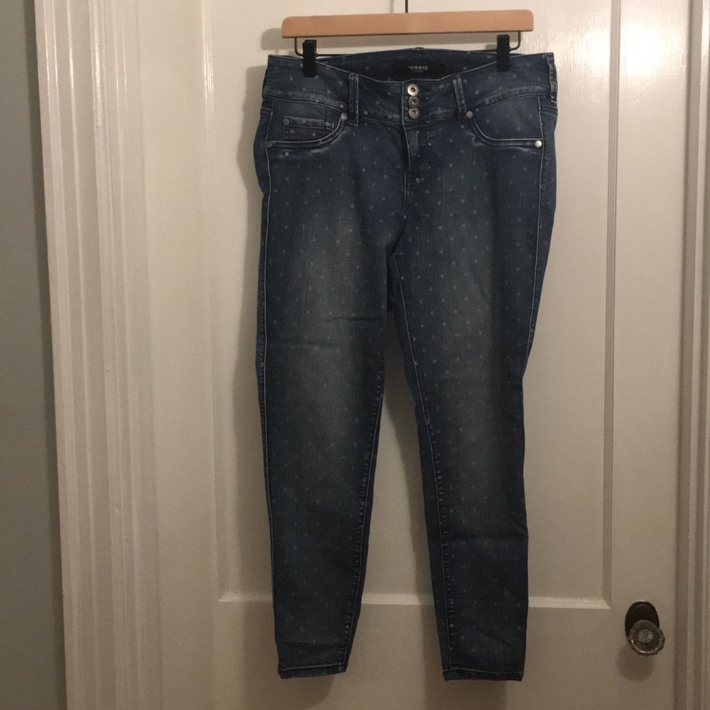 Torrid size 12R polka dot jeggings medium wash